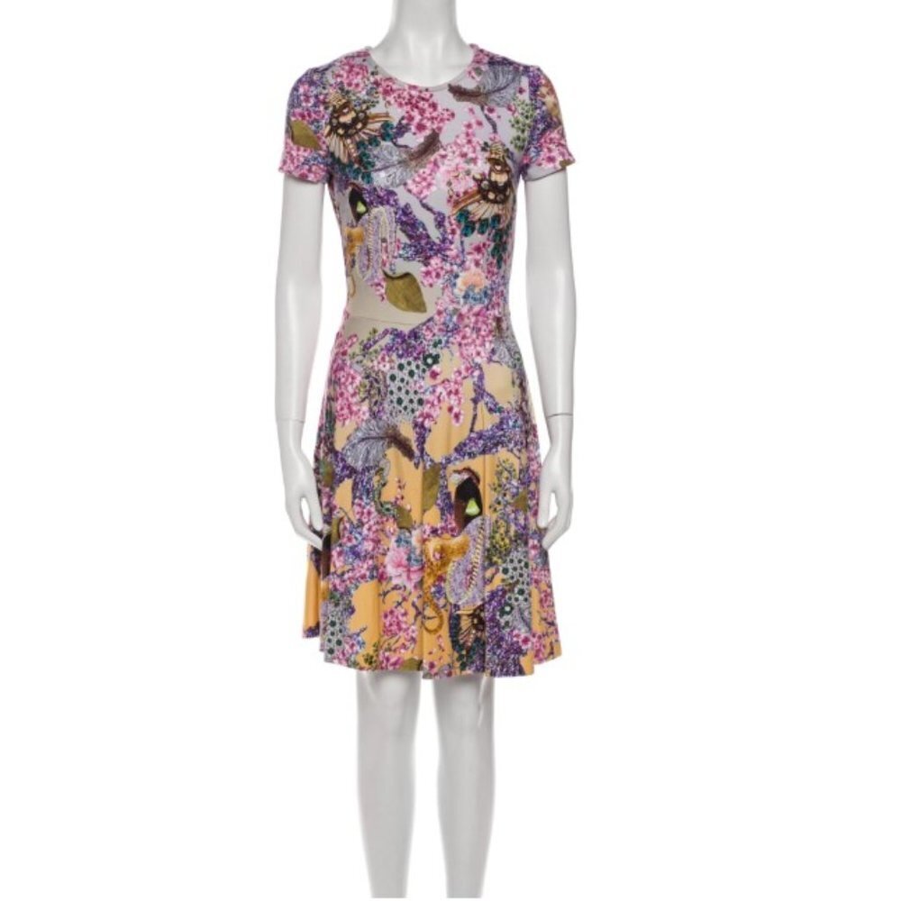 Mary Katrantzou multicolor abstract floral short sleeve A-line midi dress XS